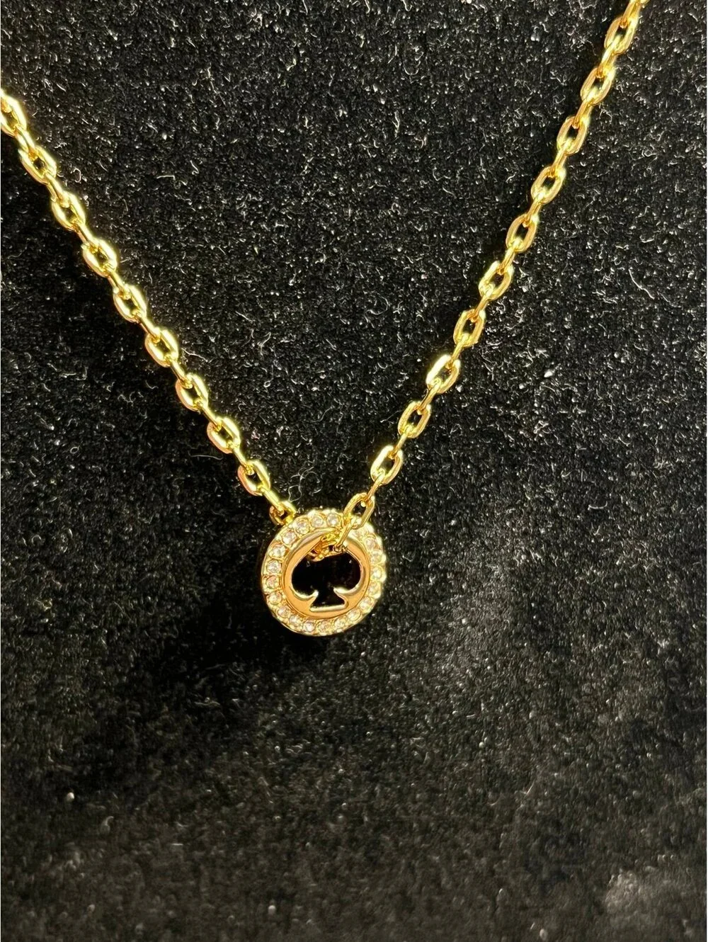 Gold Kate Spade Pendant on a Chain Link Necklace, Pave Set Crystals (18”)